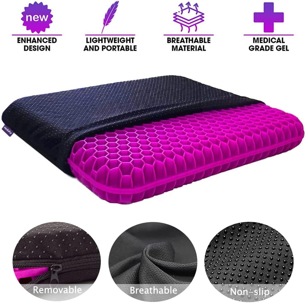 Gel Seat Cushion, Egg Seat Cushion for Tailbone, Back, Sciatica Pain Relief - Gel Enhanced Chair Pads with Non-Slip Cover for Office Home Chair Car Seat Wheelchair (Extra Thick, Violet)