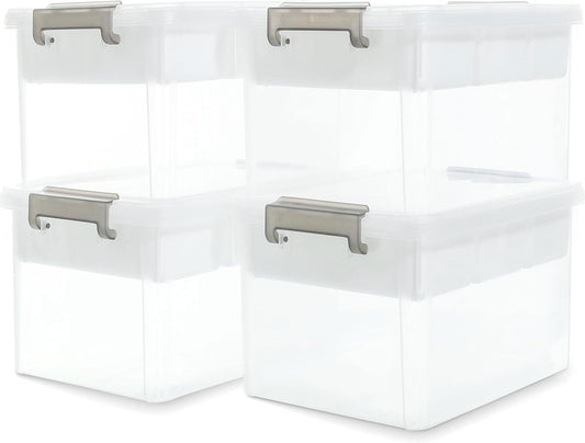 Citylife 17 QT Storage Box with Removable Tray Closet Organizers and Storage Clear Storage Container for Organizing, Craft, Tools, Files, Office Supplies, 4 Packs