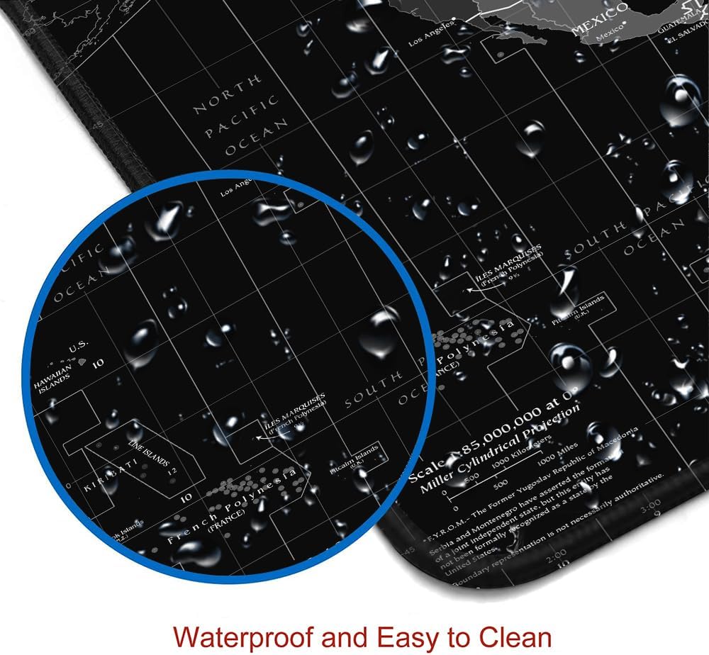 Large Gaming Mouse Pad, Long Mouse Pads for Desk, Desk Keyboard Mouse Mat, Non-Slip Base Mousepad for Laptop, Office, Home, 31.5" x 11.8"- Black World Map