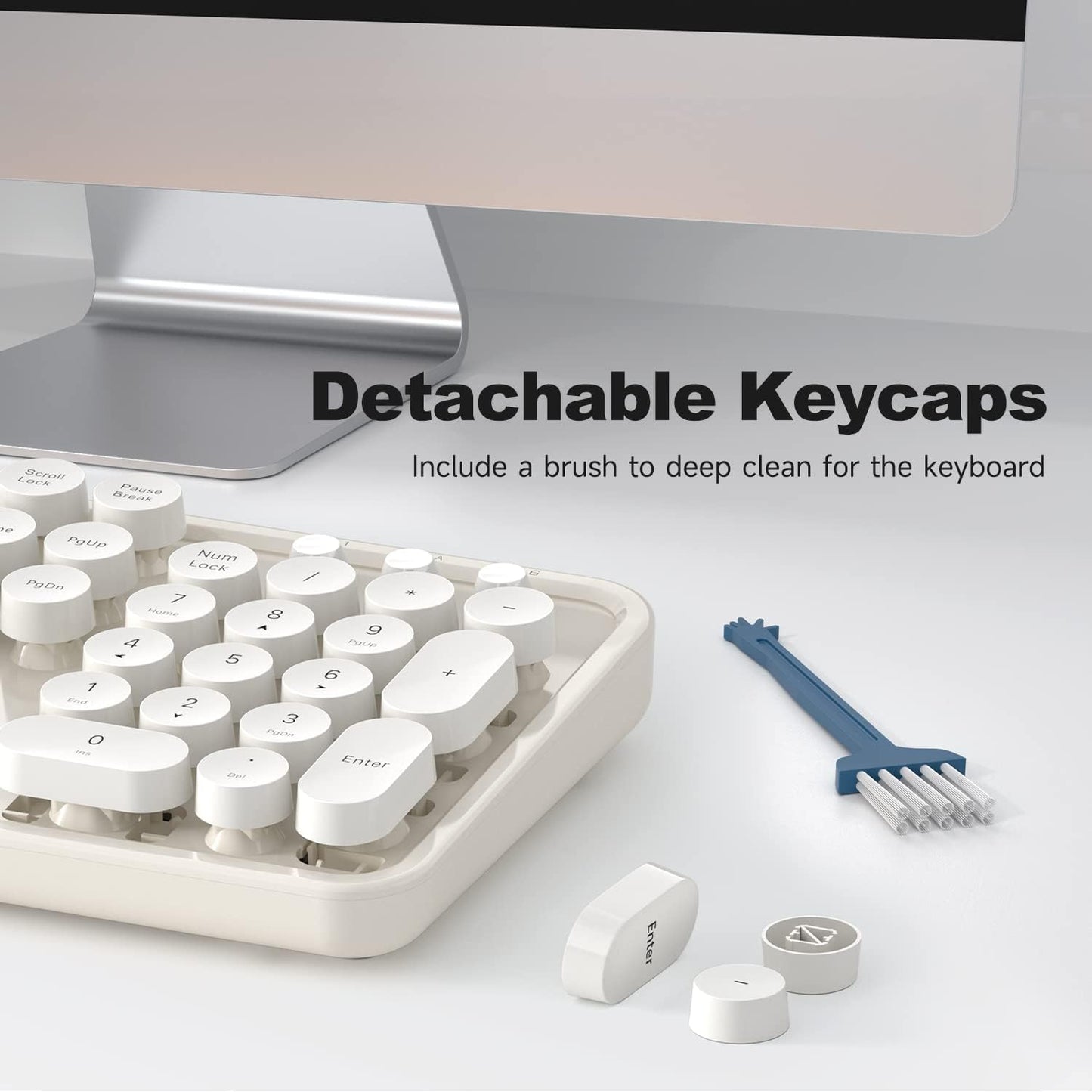 USB Wired Computer Keyboard - Retro Typewriter Keyboard - Full Size Keyboard with Number Pad for PC Laptop Desktop Windows (Creamy White)