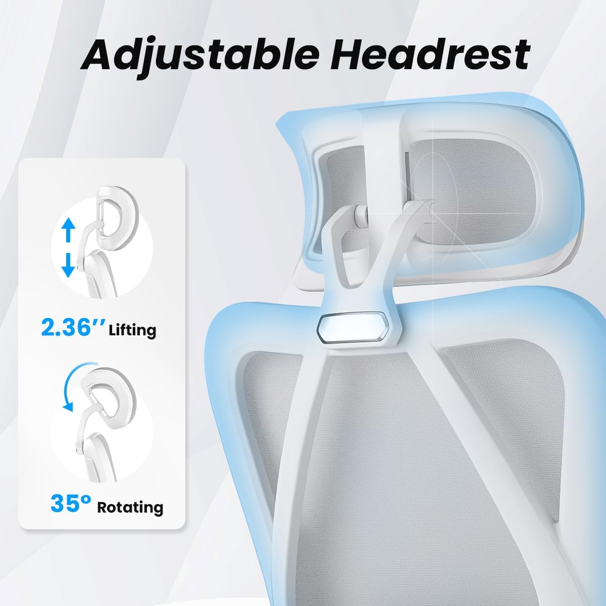 Farini Ergonomic Office Chair with Footrest, Mesh Office Desk Chair with Headrest, High Back Computer Chair with Adjustable Lumbar Support for Home Office Study Room Bedroom, White & Grey