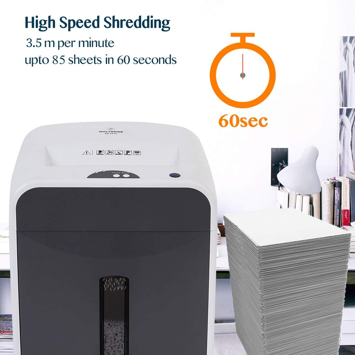 WOLVERINE 6-Sheet 2x6mm Super Micro Cut High Security Level P-5 Ultra Quiet Paper/Credit Card Shredder for Home Office by Manganese-Steel Cutter and 5 Gallons Pullout Waste Bin SD9610