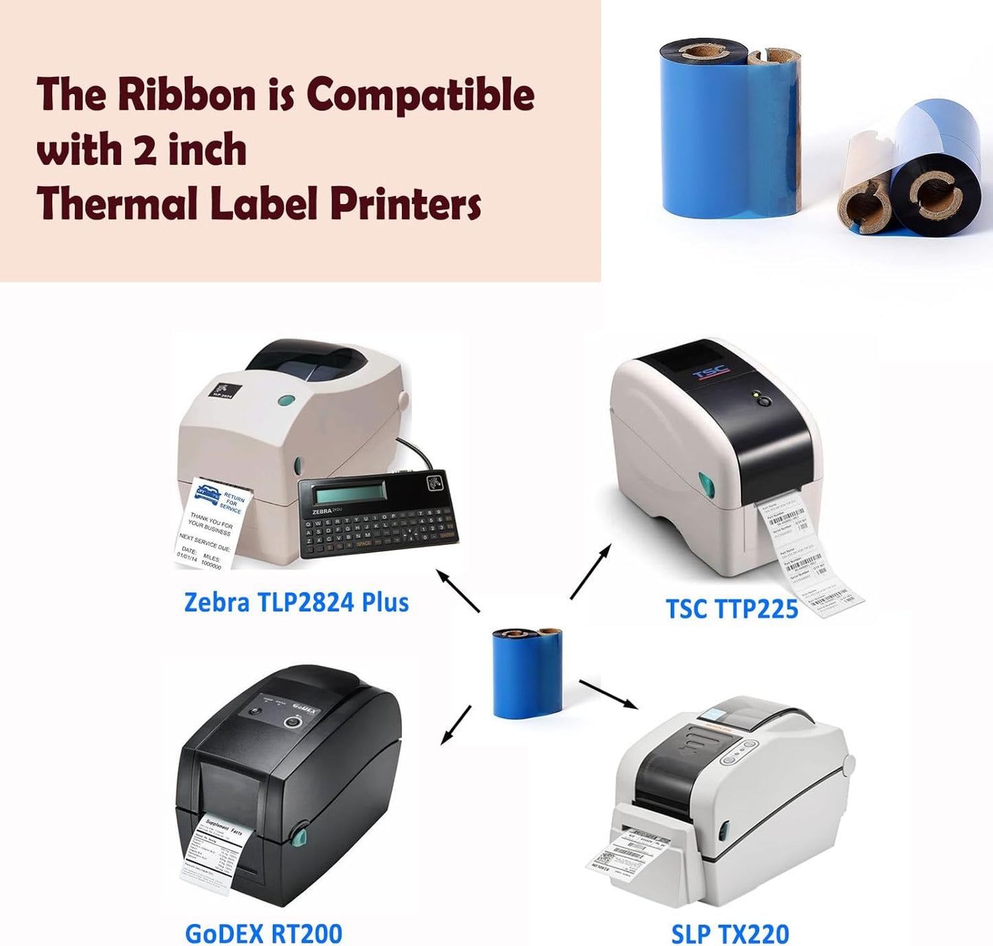 (4 Rolls) 2.24" x 244' Premium Resin Ribbon, 57mm x 74m Black Thermal Transfer Ribbon for 2'' Desk-Top Thermal Label Printers Like Zebra TLP2824, TSC, GoDex, Honeywell.. 1/2'' core