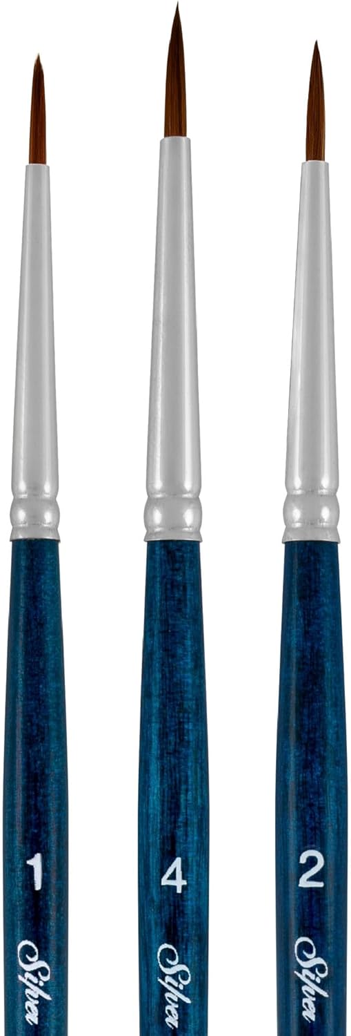 Silver Brush Limited BA-2758S BelleAqua Smaller Size Round Brushes, 3pc Round Watercolor Brush Set, Professional Soft Synthetic Red Sable Paint Brush Set Also for Gouache, Sizes 1, 2, & 4
