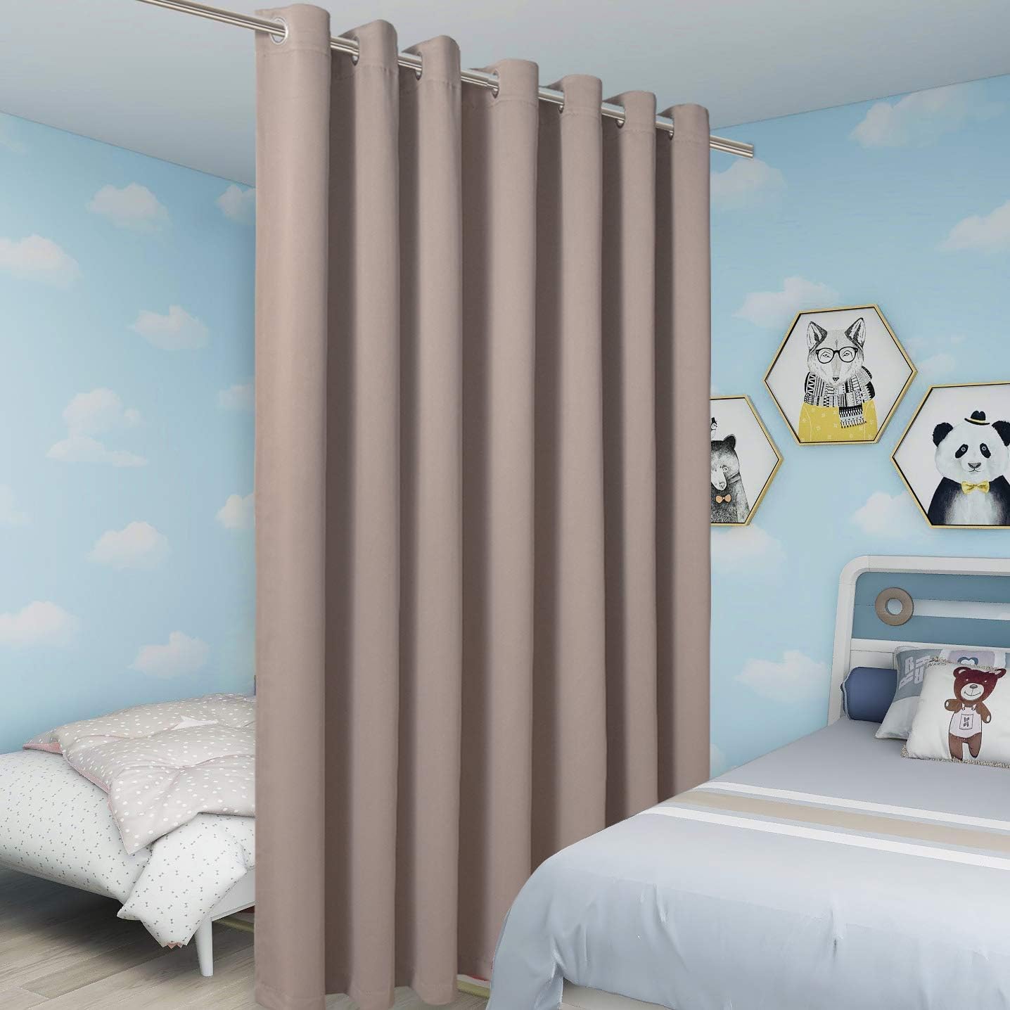 BONZER Room Divider Curtain Total Privacy Wall Noise Reducing Wide Blackout Curtains for Patio Sliding Glass Door, 96L x 108W Inch (8L x 9W ft), 1 Panel, Khaki