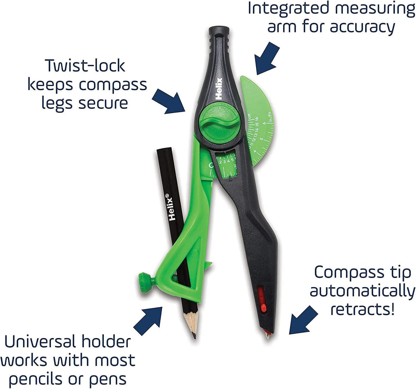 Helix - Plastic Locking Compass and Protractor - 2 Piece Set - Geometry, Drafting & Drawing
