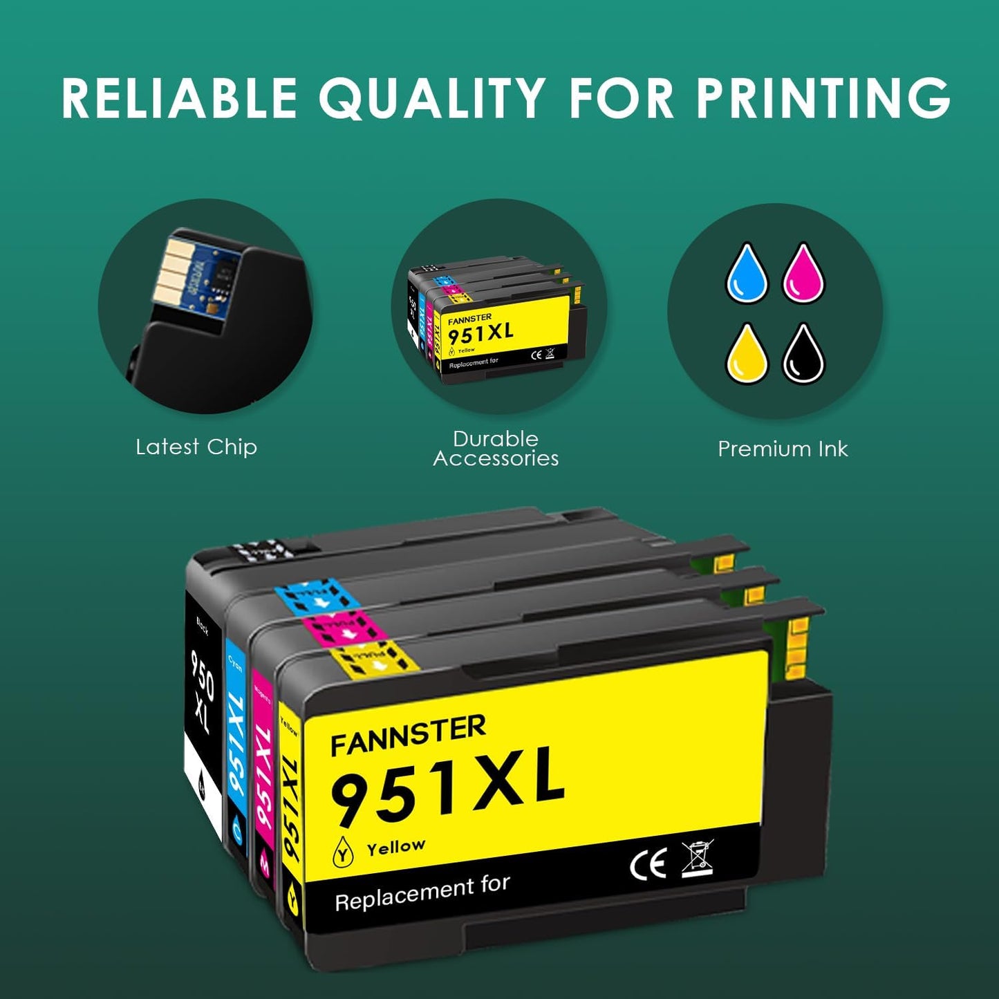 950XL 951XL Ink Cartridges Combo Pack Replacement for HP 950 951 XL for HP OfficeJet Pro 8600 8610 8630 8620 8615 8625 8100 276DW 251DW Printer,Black Cyan Magenta Yellow