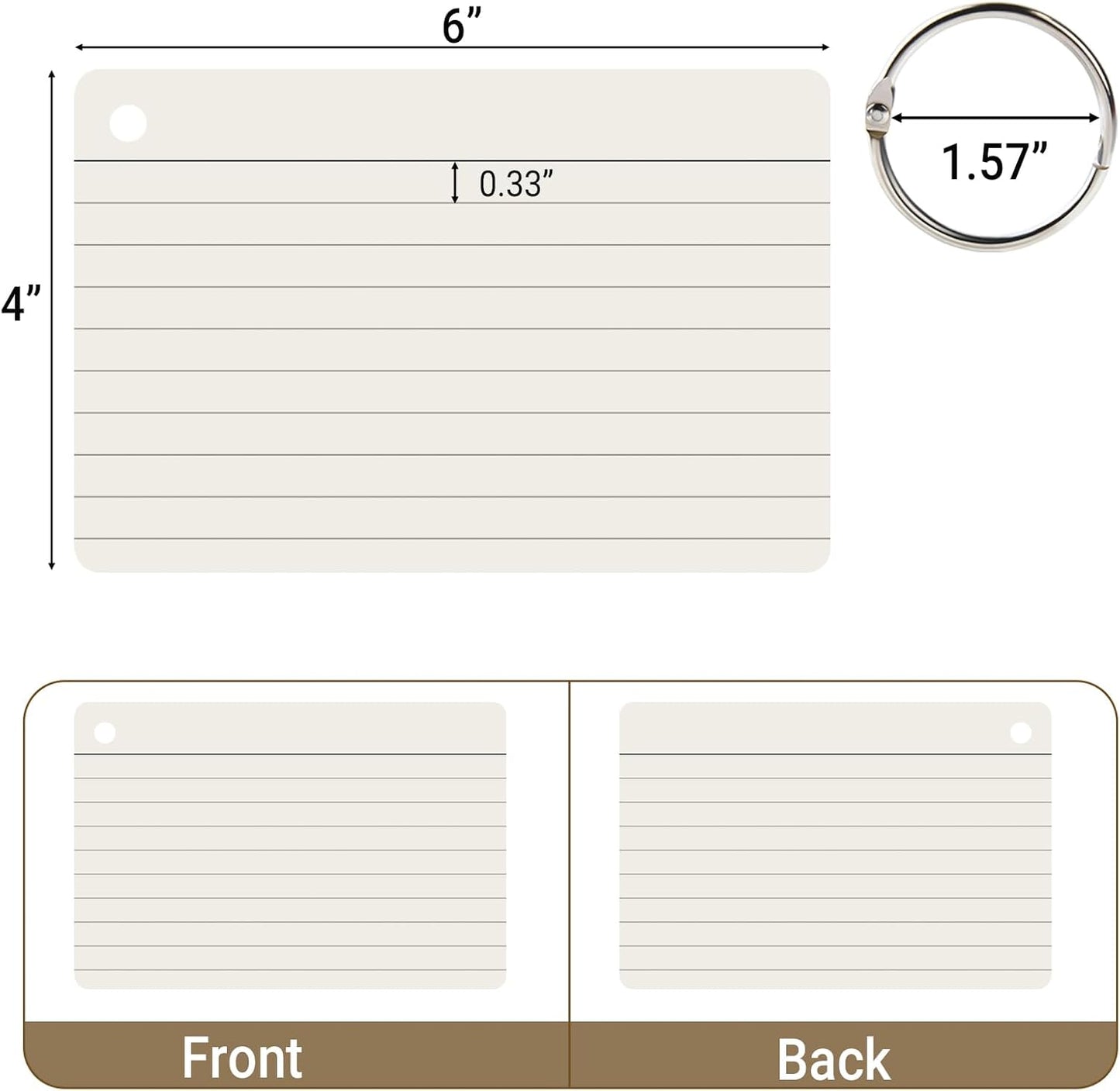 6 Pack 360 Pcs 4x6 Inch Lined Flash Cards with Binder Rings (60 Sheets Each Pack), Ruled Index Cards Study Cards 4x6 Lined Note Cue Cards for Studying, School, Memory