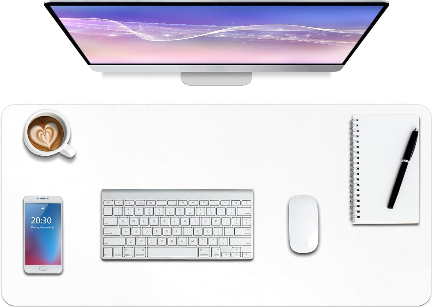 Boutilon Leather Desk Pad Protector,Non-Slip Mouse Pad,Laptop Desk Pad,Office Mouse Mat,Waterproof Leather Desk Blotter,Desk Writing Pad for Office and Home (L-White,35"x 17")