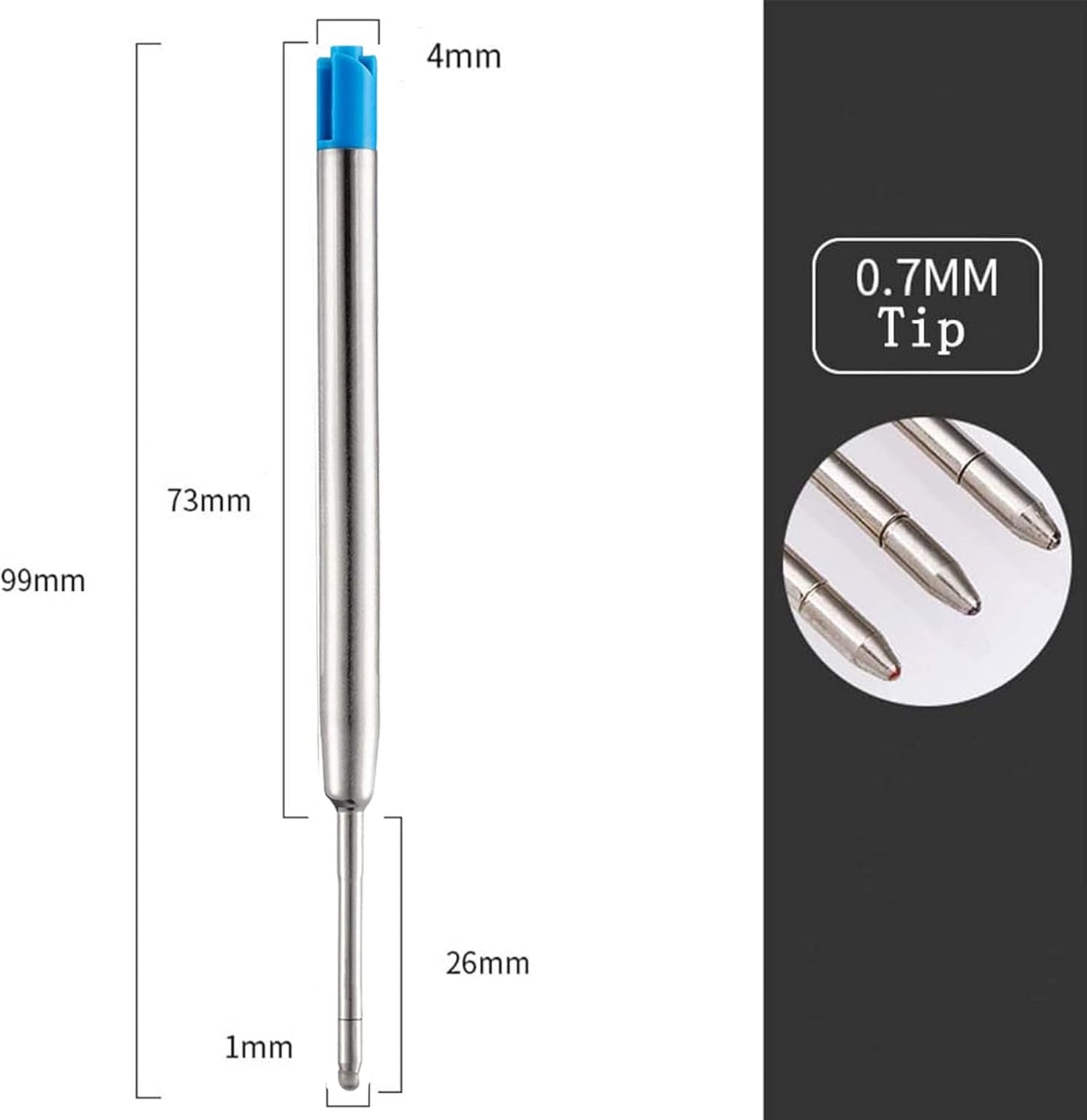 PapaBear Ballpen Medium Point Black Ink Refill Pack of 5-Replaceable Ballpoint Pen Refills - Metal Pen Refill (Blue)