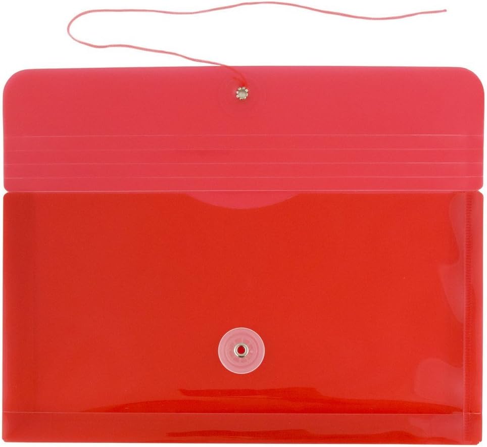 JAM PAPER Plastic Envelopes with Button & String Tie Closure - #10 Business Booklet - 5 1/4 x 10 - Red - 12/Pack