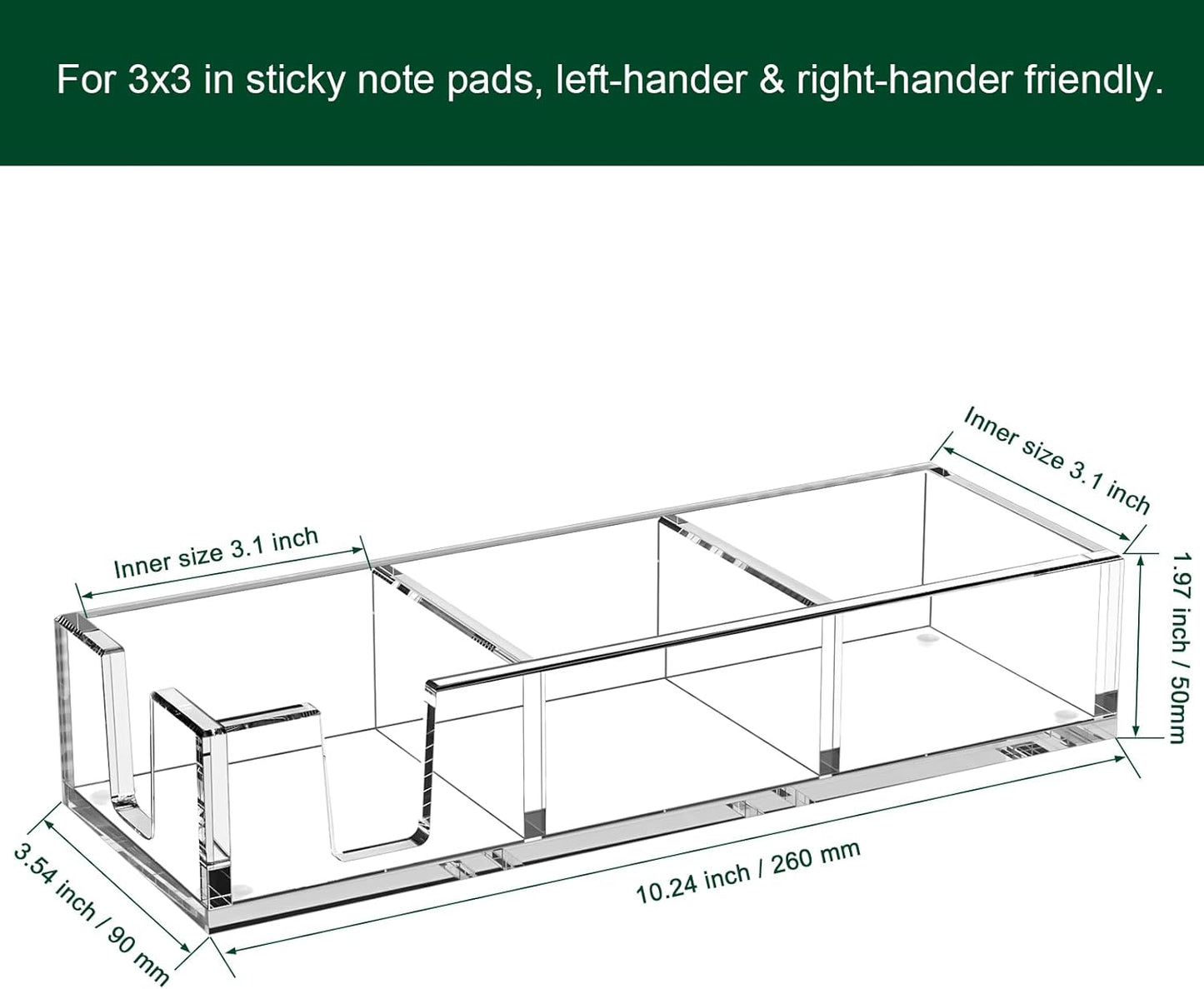 Acrylic Sticky Note Holder, Self-Stick Note Pad Holder W/O Pads - Note Dispenser Memo Pad Holder Desk Organizer for School Office Home (3''x3'' 3IN1 Clear)