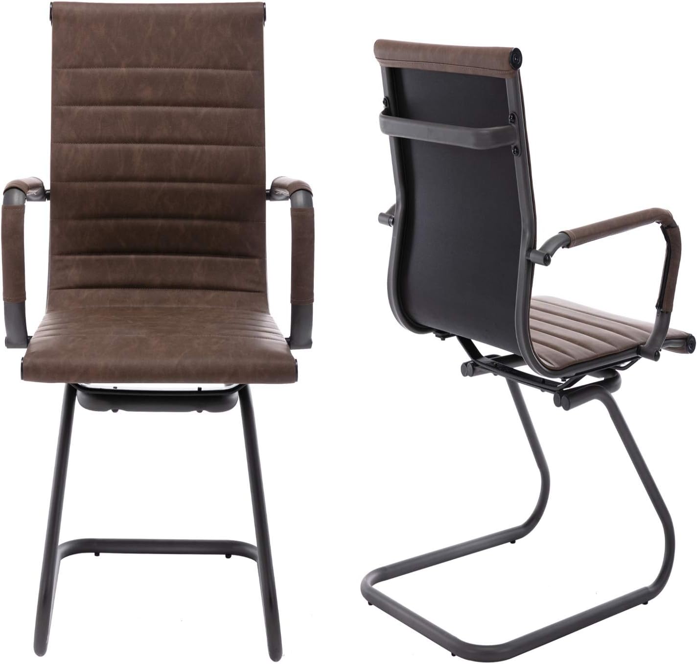 Heavy Duty Office Chair Reception Chairs Leather Conference Chairs Back Support Guest Chair, Set of 2 (Vintage Brown)