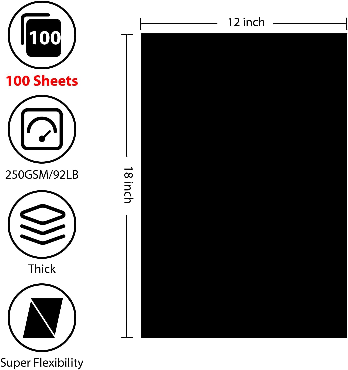 OcePor 100 Sheets Black Cardstock 12” x 18”, 92lb/250gsm Black Card Stock, Thick Card Stock Paper, Heavy Cardstock Paper for Printer, Resume, Scrapbooks, Art, Crafts, Business Cards