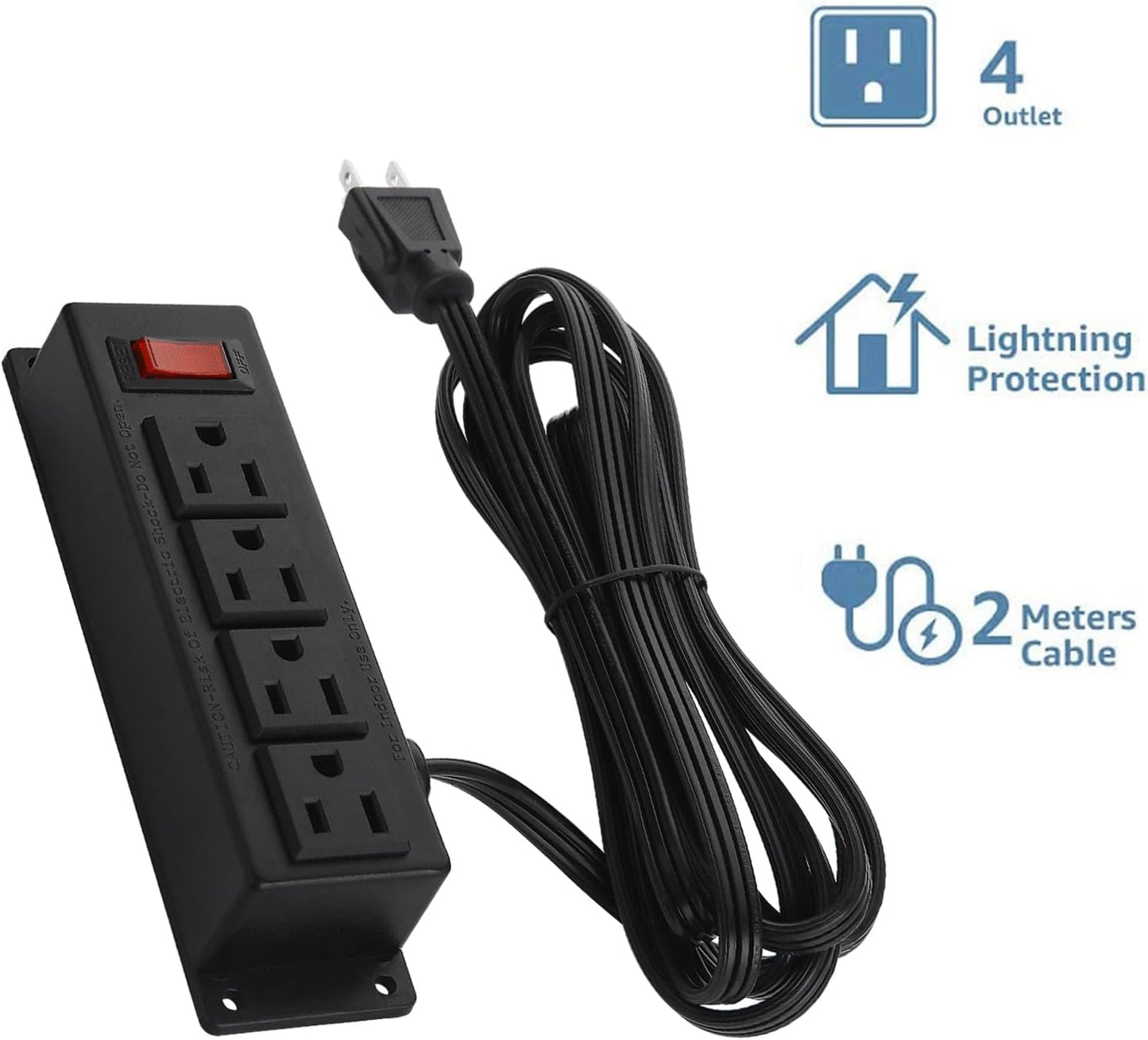 Wall Mount Power Outlet Strip, 4 Outlet Mountable Power Strip with Switch, Under Desk Power Strip Connect with 6ft Cord Mount Under Desk, Workbench, Nightstand, Dresser, Table.(Black)