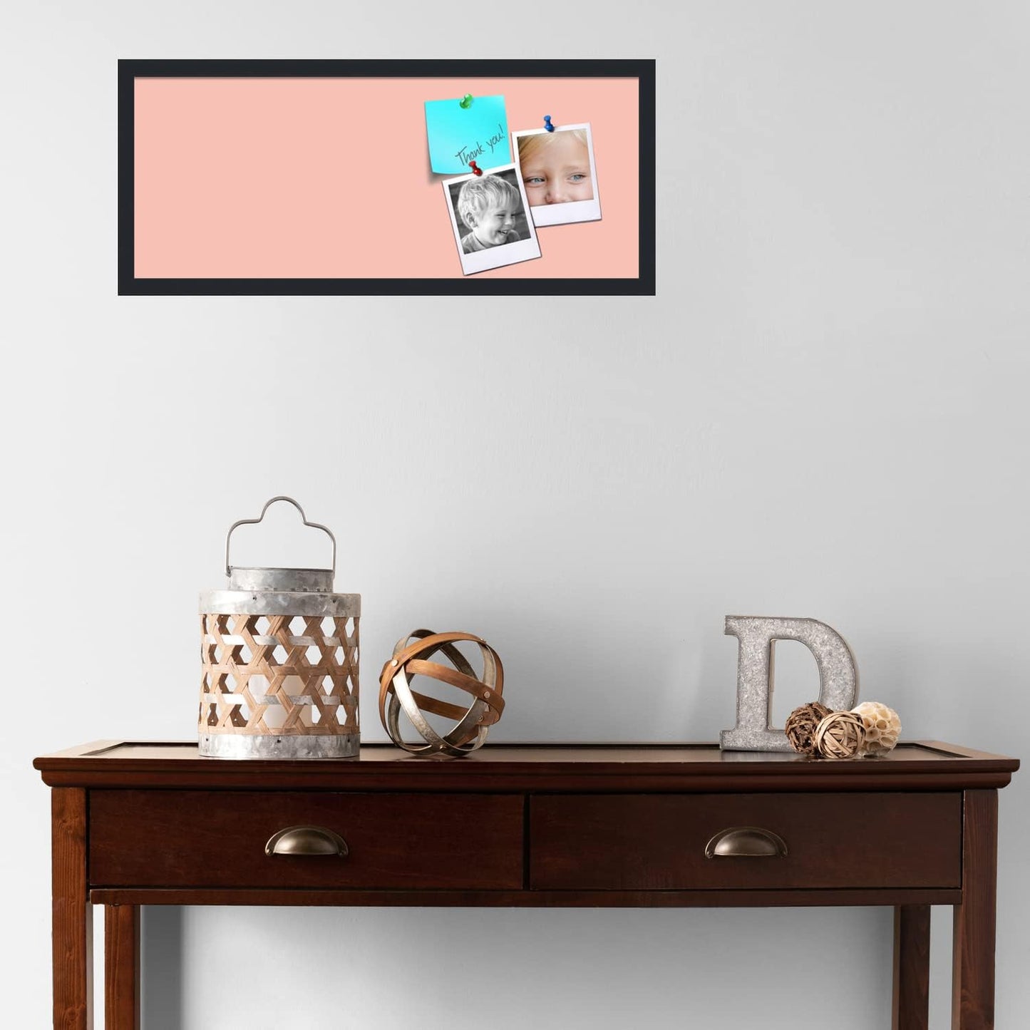 PinPix 30x12 Inch Cork Bulletin Board. This Decorative Framed Pin Board Comes with Pink Pastel Design and a Satin Black Frame. Ideal for Home Office Decor or Message Board (PinPix-1813)
