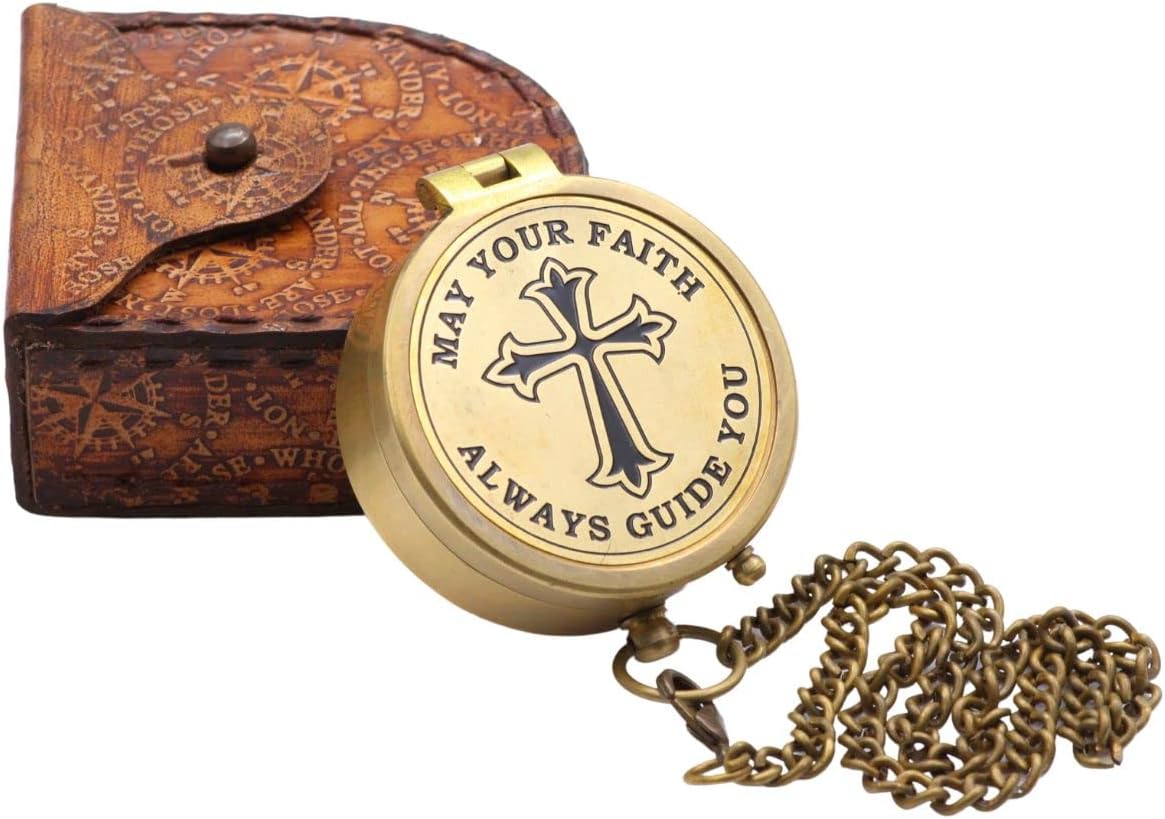 God's Way Solid Brass Engraved Compass - Psalm 32:8, Directional, Baptism & First Communion Gifts for Boys & Girls, Christian Gifts for Men & Boys