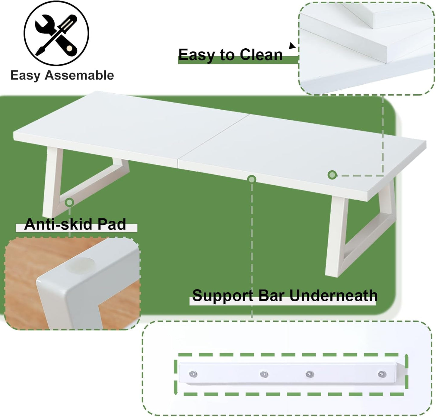 TEAMIX 24 inch Monitor Stand Riser, White Wood & Steel Computer Monitor Stand with Storage, Laptop, PC, Printer Stand Riser for Desktop Office Desk Organizers