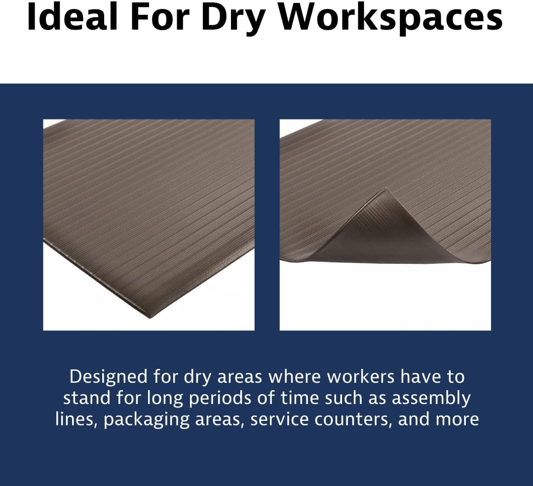 Notrax 410 Airug® 3' x 5' x 3/8" Anti Fatigue Mat, Enhanced Slip Resistance with Beveled Edges and Ribbed Surface, Ideal for Industrial and Commercial Workplaces, Black, 410S0335BL