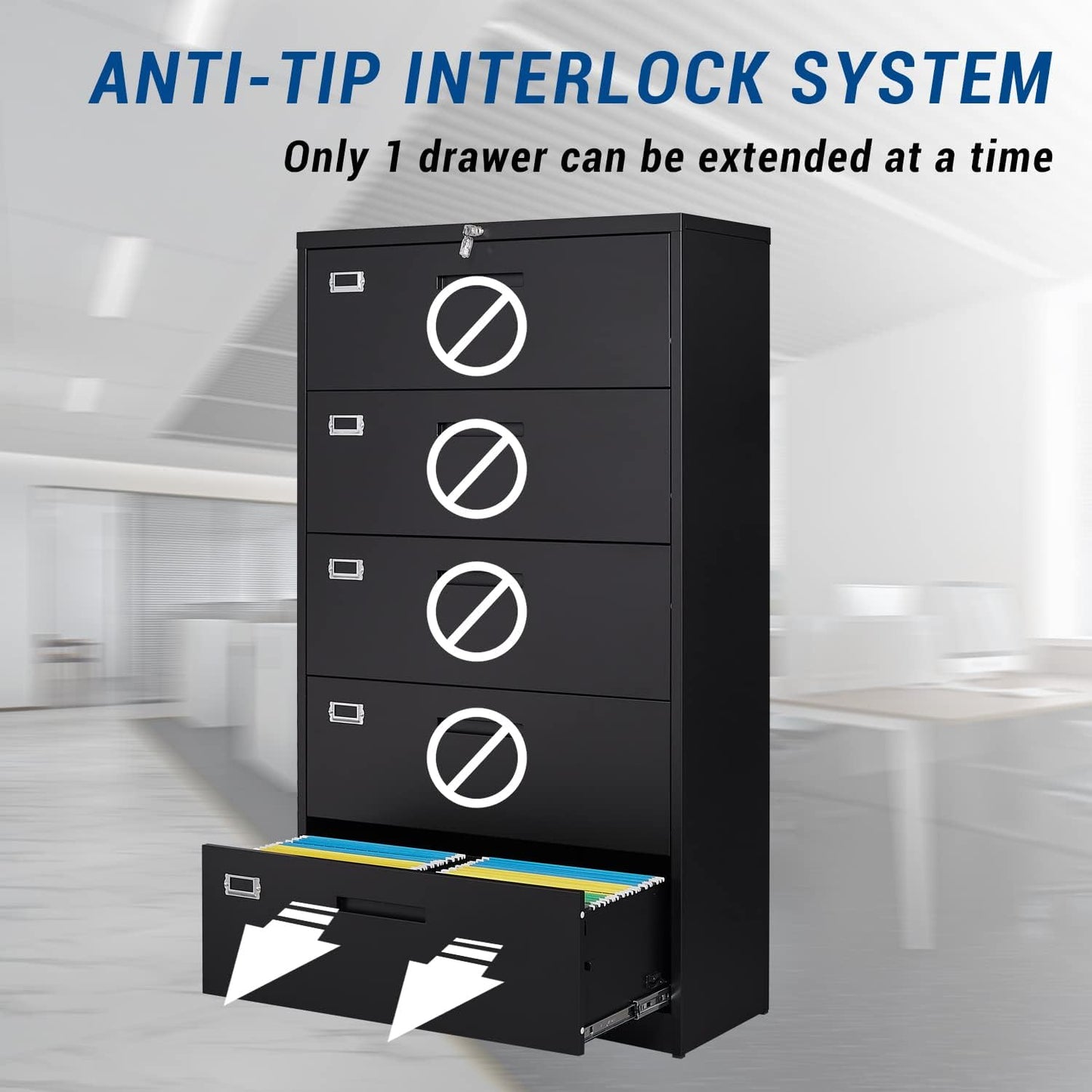 Lateral File Cabinet with 5 Drawers - Metal Steel Filling Cabinets for Home Office - Lockable Storage Cabinet for Hanging Files Letter/Legal/F4/A4 Size-Assembly Required