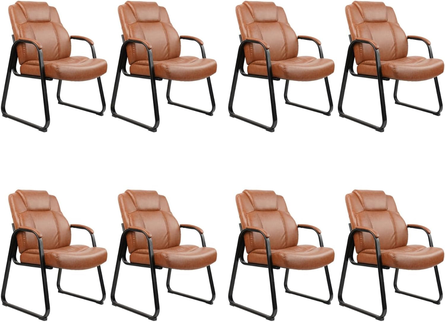 CLATINA Big & Tall 500 lb. Guest Chair, PU Leather Office Reception Chairs with Sled Base, Desk Chair No Wheels for Waiting Room Conference Lobby Computer Living Room, Brown, 8 Pack