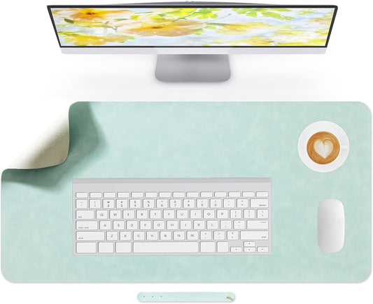 Crazy Horse Leather Desk Mat Large Mouse Pad Laptop Computer Desk Pad Protector Non-Slip Waterproof Table Blotter Desktop Writing Pad for Office and Home (Light Green, 80x40cm)