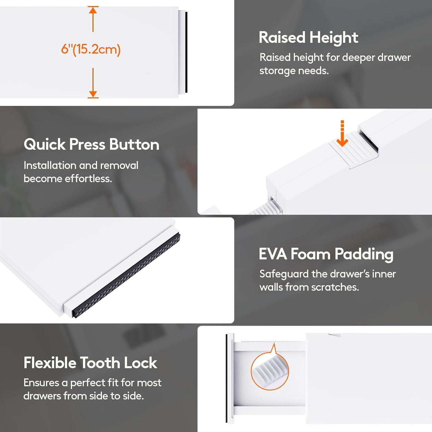 Lifewit 16 Pack Drawer Dividers Plastic 6" High, 13.5-22" Adjustable Drawer Organizers for Clothes, Expandable Dresser Separators in Bedroom/Bathroom/Kitchen/Vanity/Office Organization and Storage