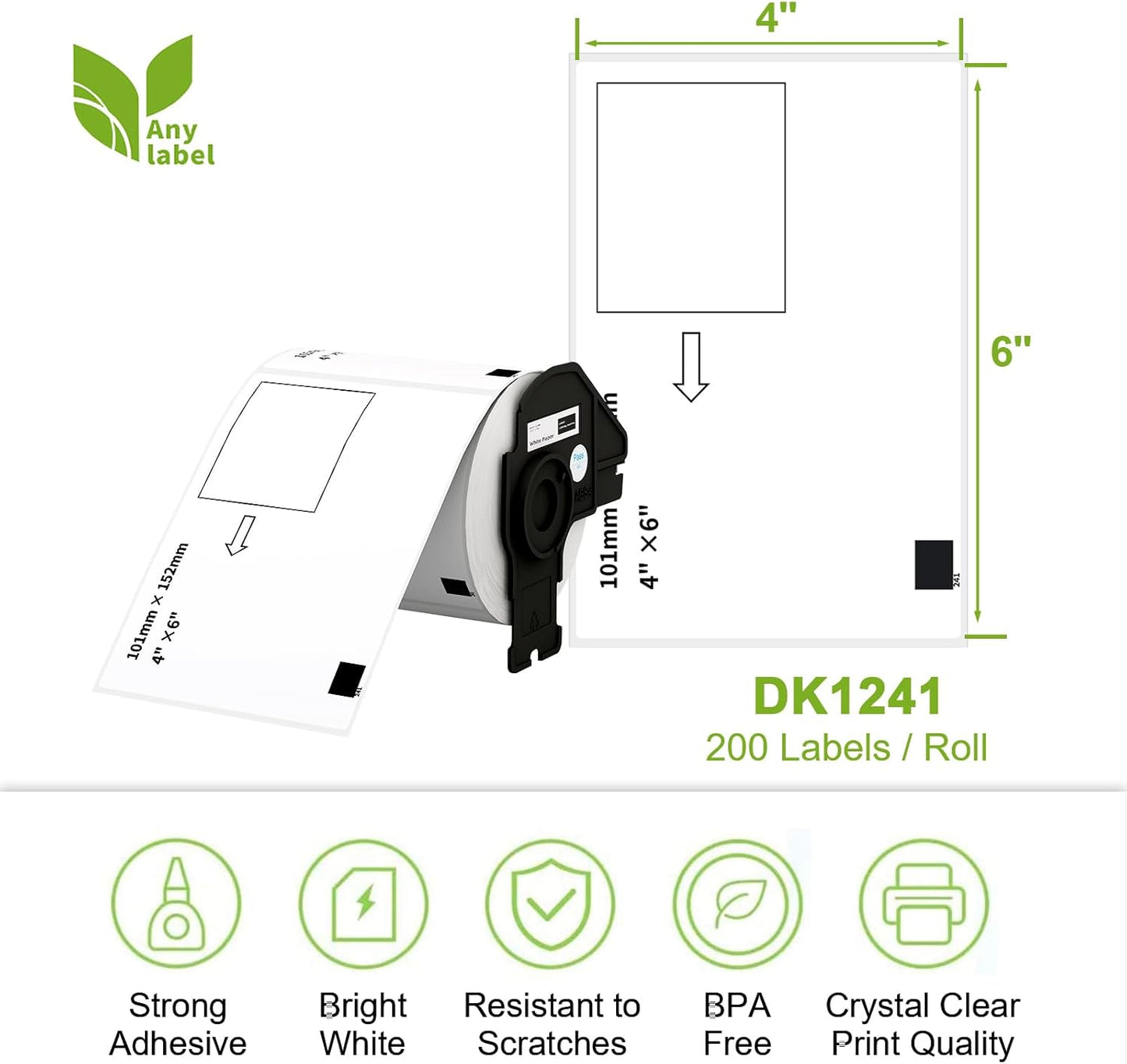 Compatible 4" x 6" Shipping Labels Replacement for DK-1241 Compatible with Brother QL Label Printers (12 Rolls + 1 Frame, 200 Labels/Roll)