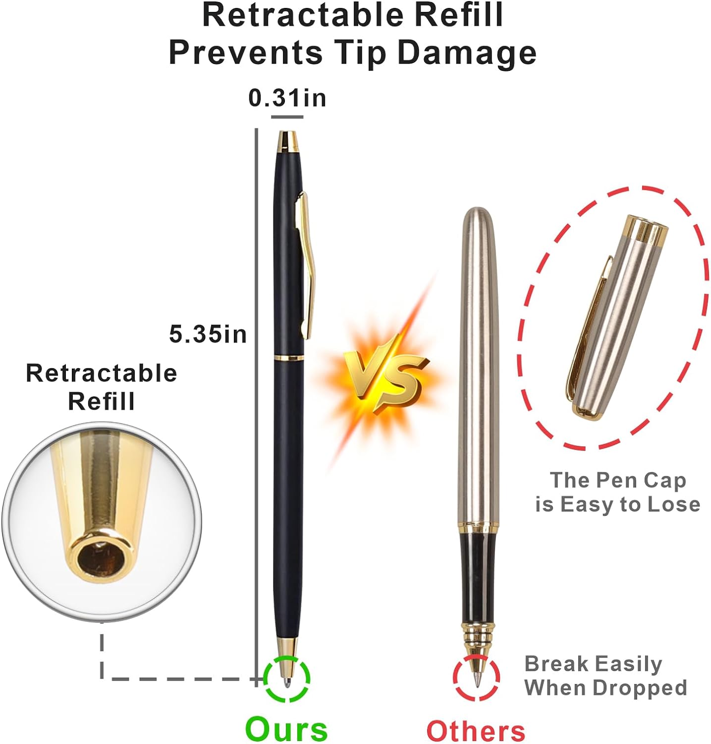 Cambond Black Pens Ballpoint Pens - Black Ink Bulk 1.0 mm Medium Point Smooth Writing Office Pens for Men Women Police Uniform Office Business, 10 Pack (Black)