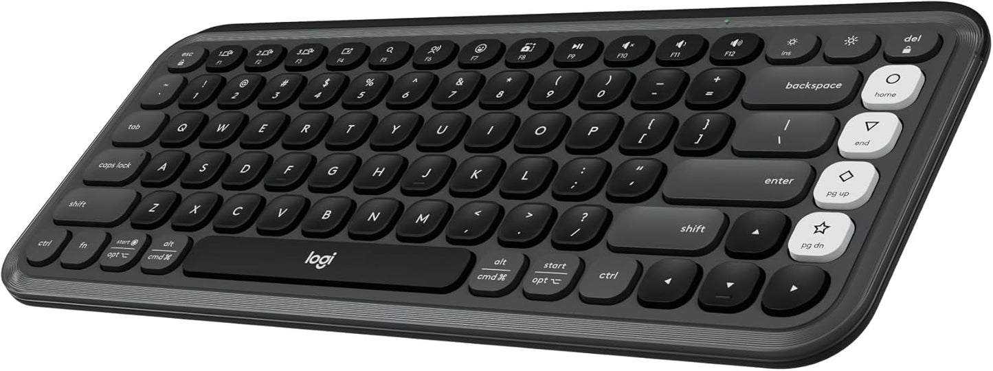 Logitech POP ICON Keys Wireless Bluetooth Keyboard, Comfortable Typing, Programmable Keys, Easy-Switch Between up to 3 Devices, for Laptop, Tablet, PC – Graphite and White
