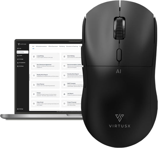 Virtusx AI Mouse, Jethro V1 – AI Voice & Audio Recorder, Note Taking Mouse for Computer & Laptop with Centralized AI Software, AI Writing Tools, Voice Typing, Transcribe, Translate & Summarize