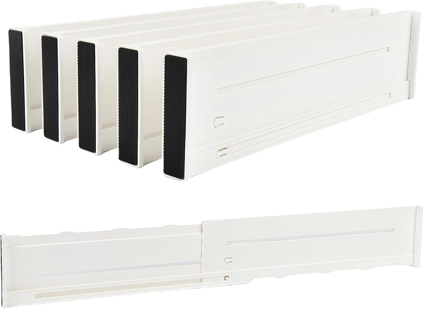 5 Pack Drawer Dividers 3.8" Slim Height Drawer Separators, Non-Slip Plastic Drawer Organizers Expandable 14.6"-25.6" for Shallow Drawers,Kitchen & Clothes Storage, Adjustable Office Drawer Divider