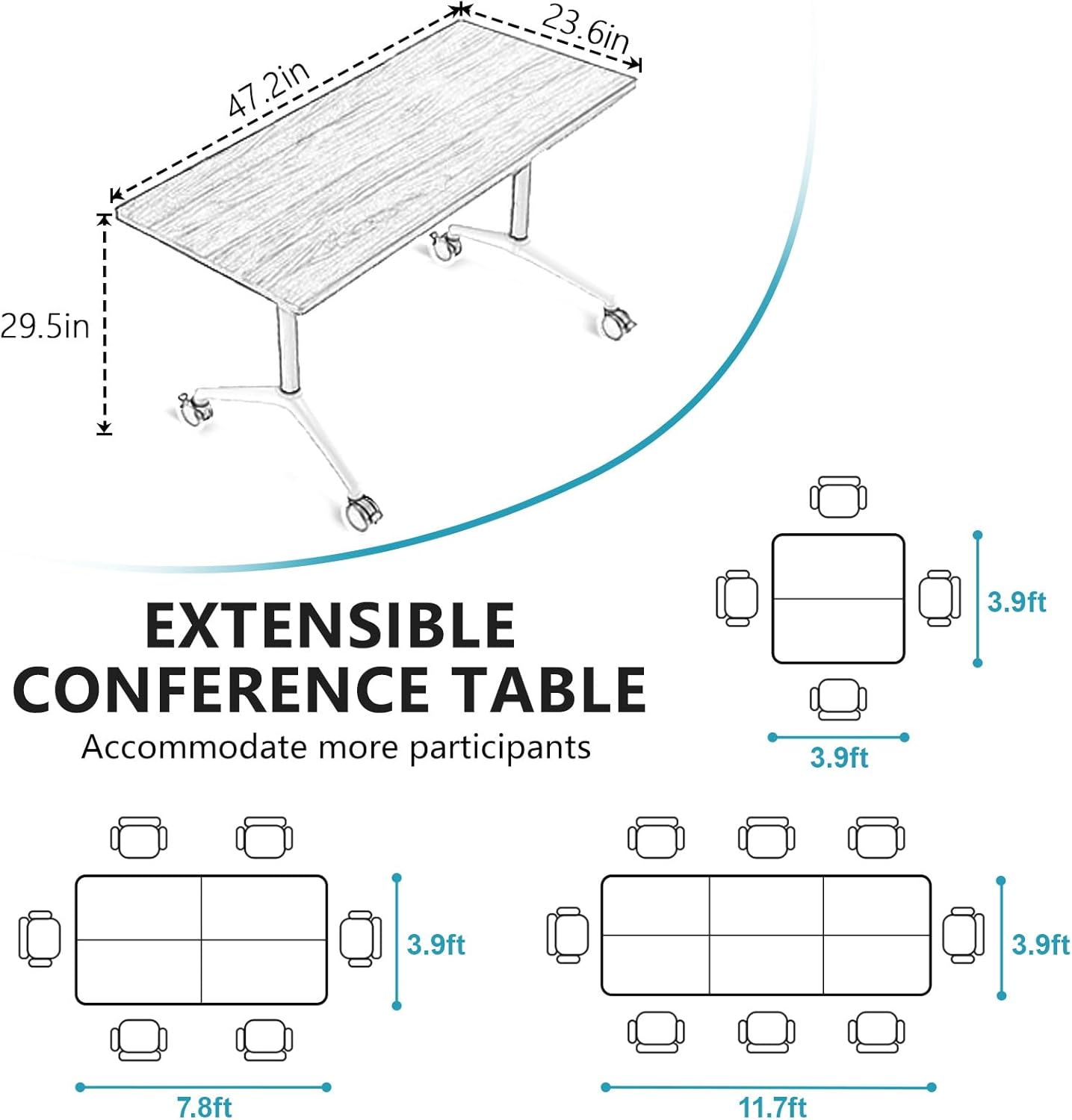 Conference Room Table, Folding Conference Tables,Thicken Grey Tabletop,Flip Top Wooden Seminar Meeting Room Table for Conference Room Offices (6, White, 47.2“)