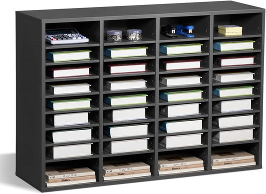 VEVOR Literature Organizer, 36 Compartments Office Mailbox with Adjustable Shelves, Wooden Mailbox Sorter Medium Density Fiberboard Office Home Classroom Storage for Files, Documents, Papers, Grey