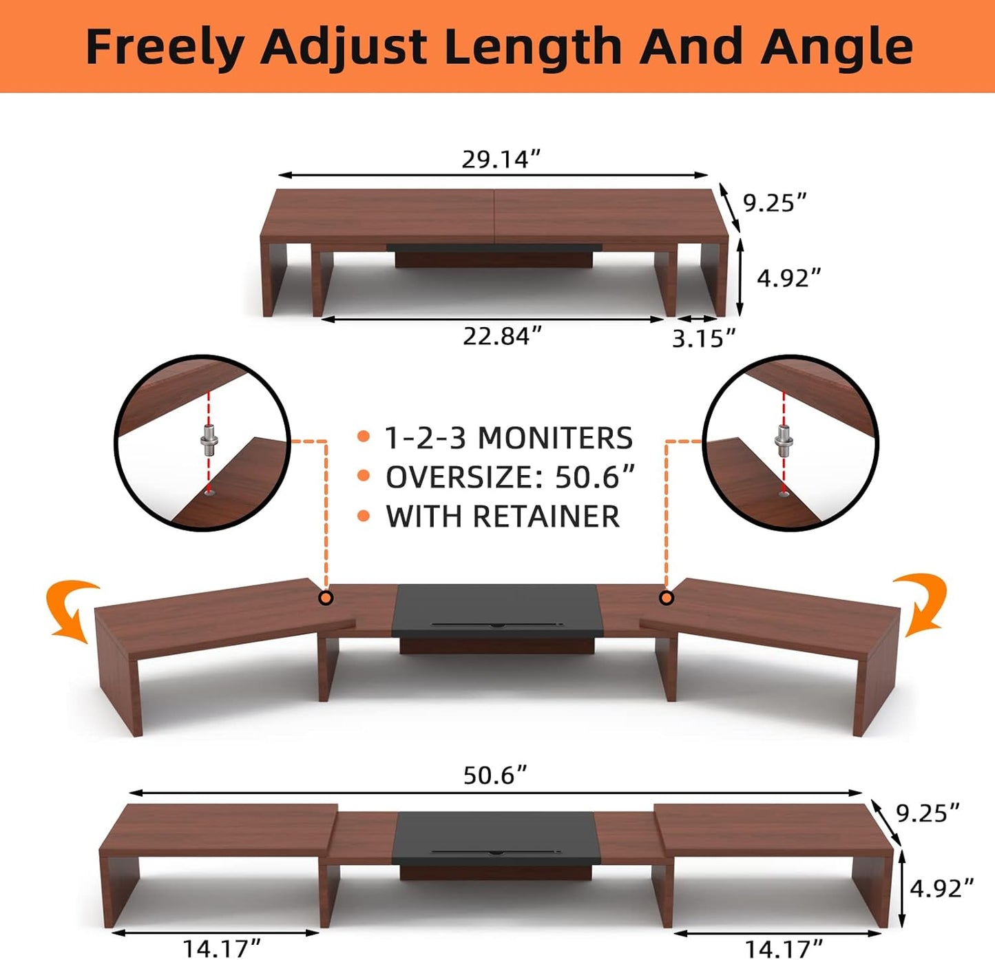 WESTREE Triple Monitor Stand Riser - Extra Long, Adjustable Length & Angle, 3 Shelf Desktop Storage for 1-3 Monitors