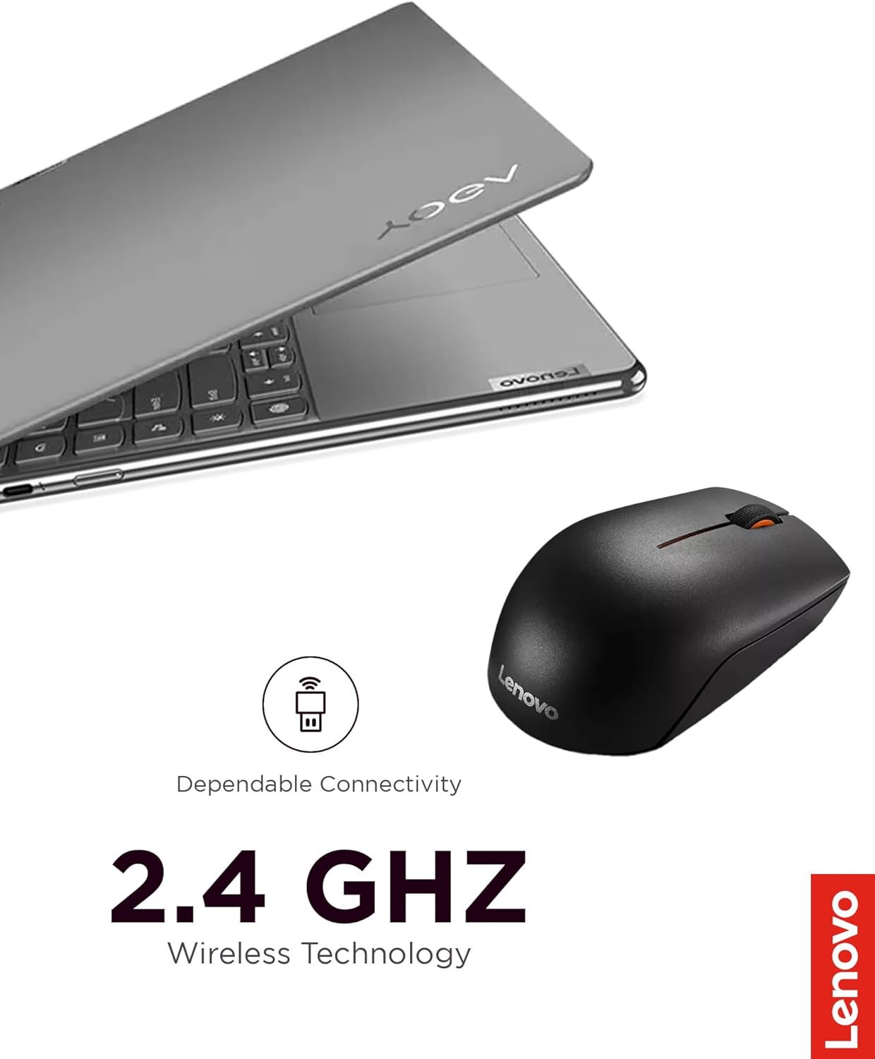 Lenovo 300 Wireless Mouse – Computer Mouse for PC, Laptop with Windows – Ambidextrous Design – 2.4 GHz Nano USB Receiver – 12 Month Battery Life