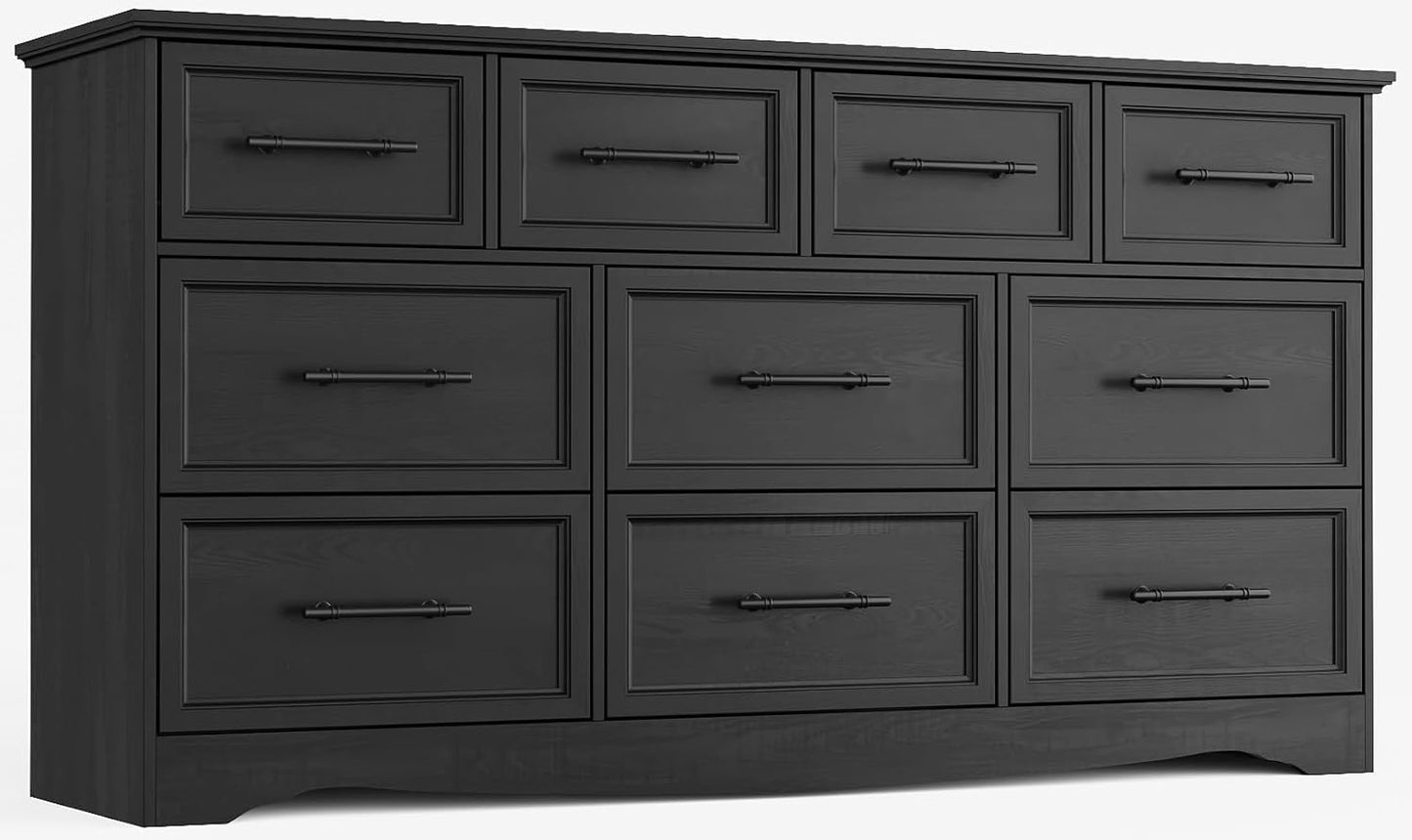 Black Farmhouse Dresser for Bedroom, 10 Chest of Drawers, 59" Wide Chest of Drawers with Brushed Metal Handle, Wood Closet Organizers and Storage Cabinet for Bedroom, Living Room, Hallway