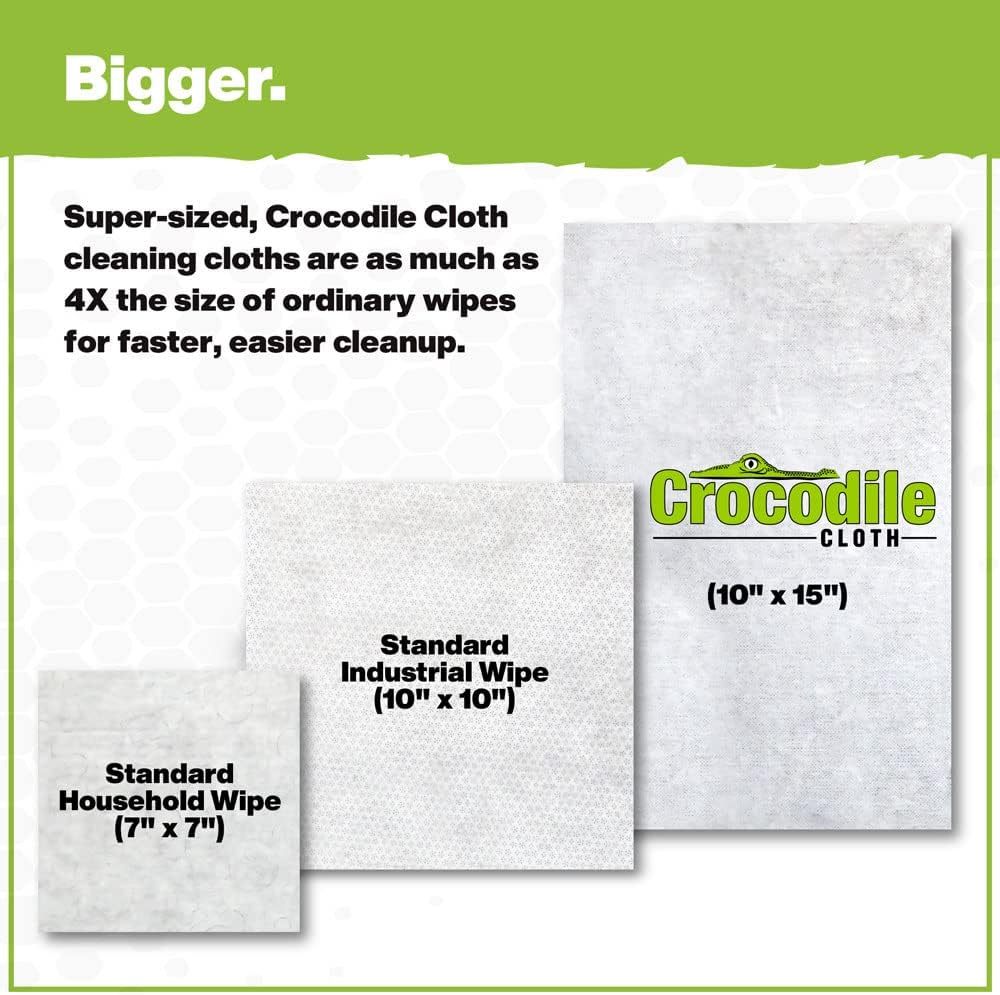 Crocodile Cloth Original Cleaning Wipes – 100 (15” x 10”) Hand & Tool Industrial Cleaning Wipes – Large Multi-Surface Cleaning Cloths, Water-Based Solution with Extreme Cleaning Power — Safe on Skin