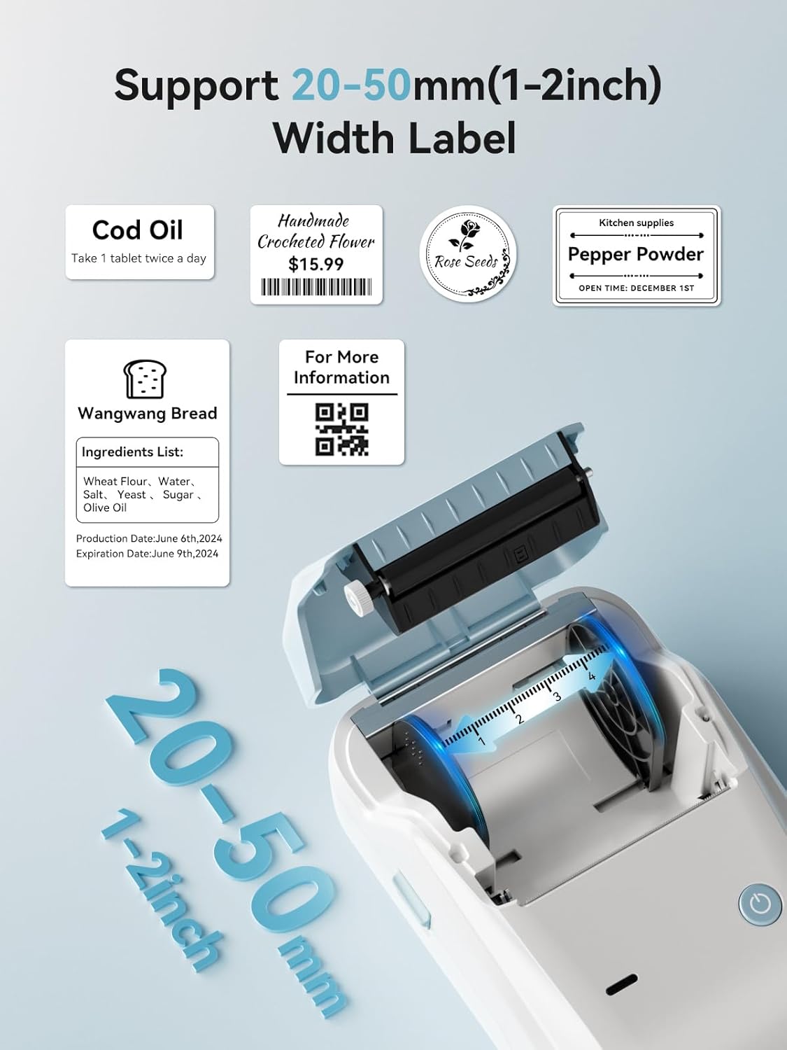 NIIMBOT Label Maker Machine with Tape, B1 Bluetooth Label Printer, 2 Inch Large Waterproof Label, Inkless Thermal Label Maker for Kids School Items, Classroom Teacher, Light Blue