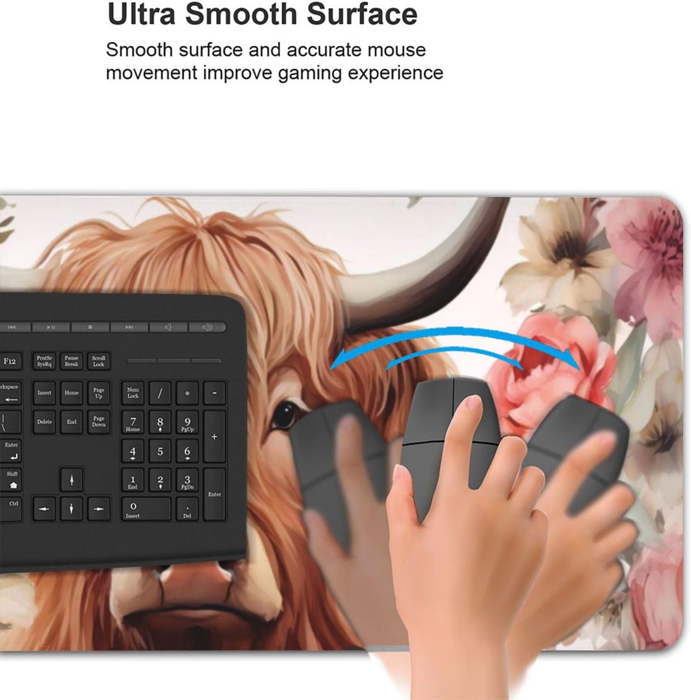 35.4 x 15.7 in, Waterproof XXL Large Mouse Pad for Desk, Extended Keyboard Mouse Mat for Computer Office, Big Laptop Mouse pad, Gaming Pc-Highland Cow Pink Floral