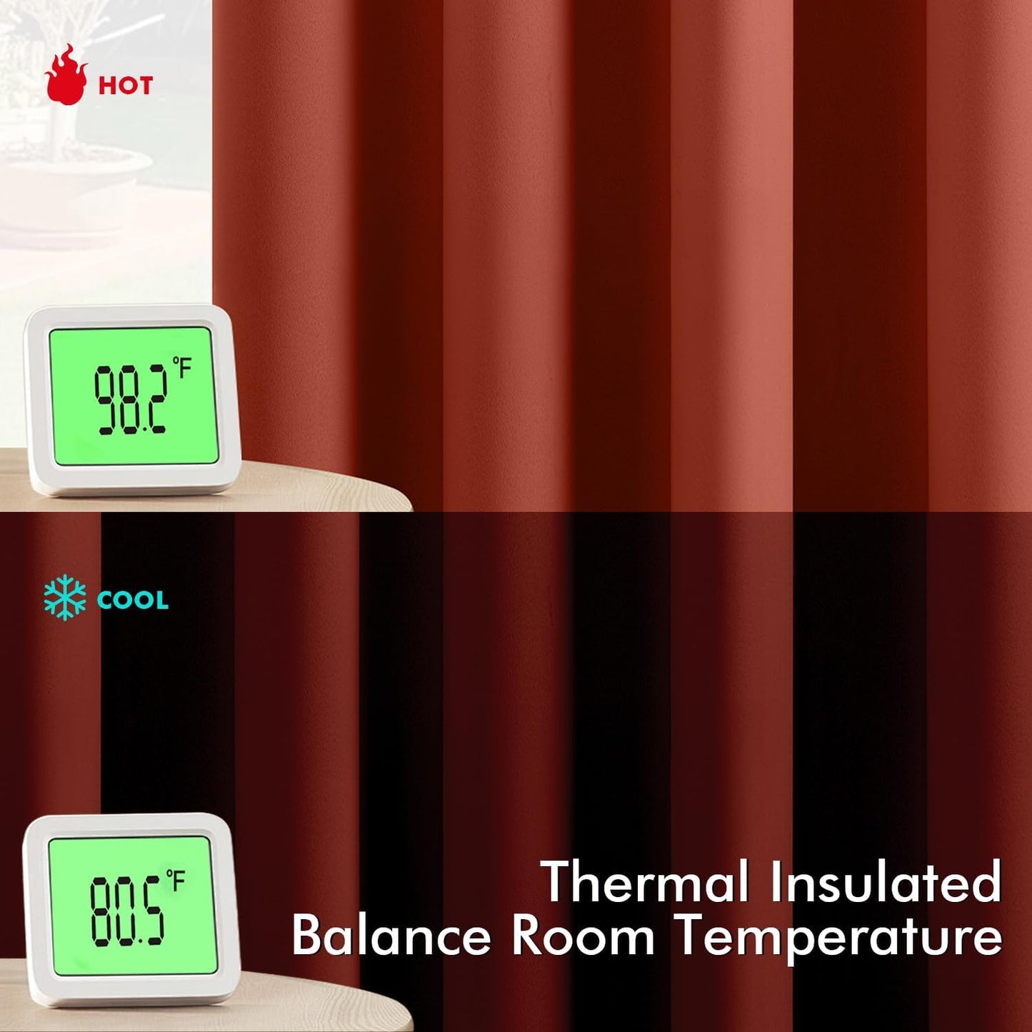 MIULEE Burnt Orange Blackout Curtains for Bedroom Living Room 72 Inches Long 2 Panels, Thermal Insulated Room Darkening Drapes Solid Grommet Top Noise Reduction Terracotta Rust Fall Window Treatments