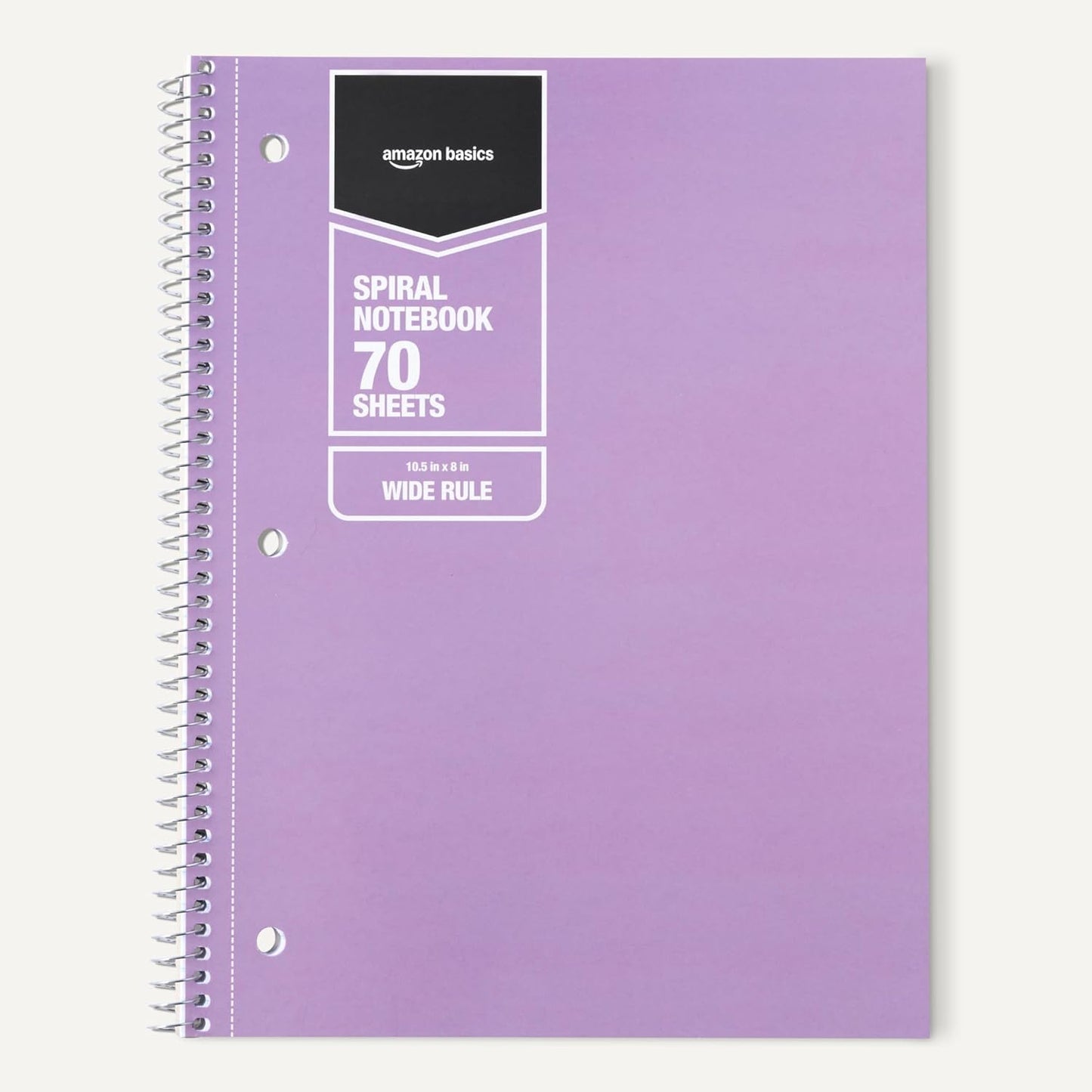Amazon Basics Wide Ruled Spiral Notebook, 70 Sheets, 8" x 10-1/2", 5 pack, Assorted Pastel Solid Colors