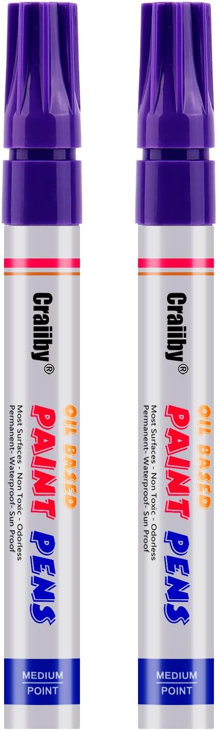 Purple Paint Markers, 2 Pack Oil-Based Waterproof Quick Dry Permanent Paint Pen Set for Rocks Painting, Wood, Fabric, Plastic, Canvas, Glass, Mugs, Metal, Tire, Stone, DIY Craft