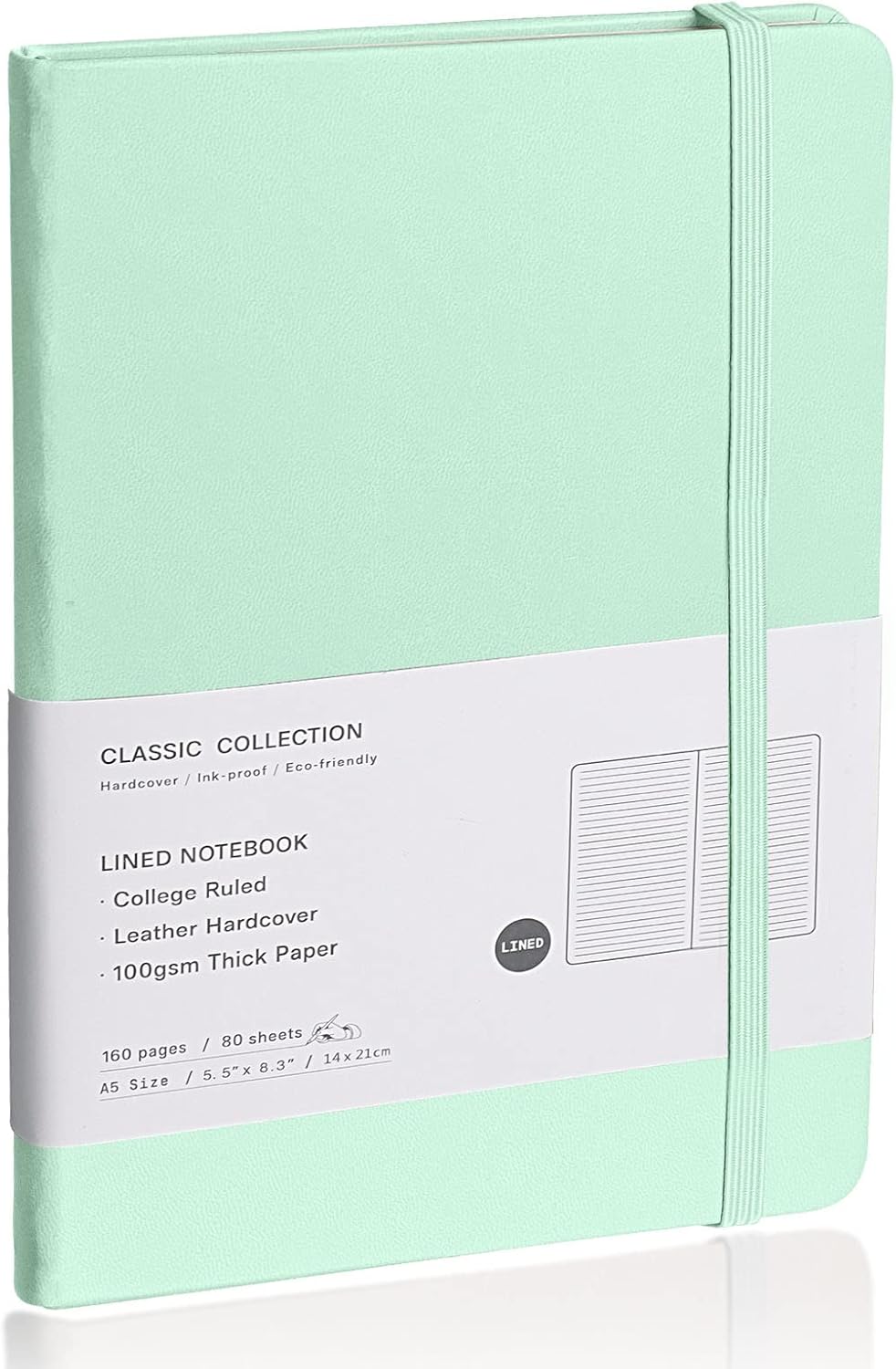 Lined Journal Notebook, (Eggshell Green), 160 Pages, Medium 5.7 inches x 8 inches - 100 gsm Thick Paper, Hardcover