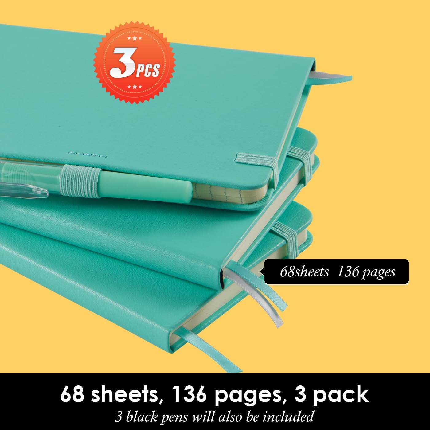 3 Pack Small Pocket Journal Notebook 3.7" x 5.7" with Pen, A6 Mini Cute Notepad for Women/Men, 408 Pages, 100Gsm Lined Paper Note Pads, Leather, Green