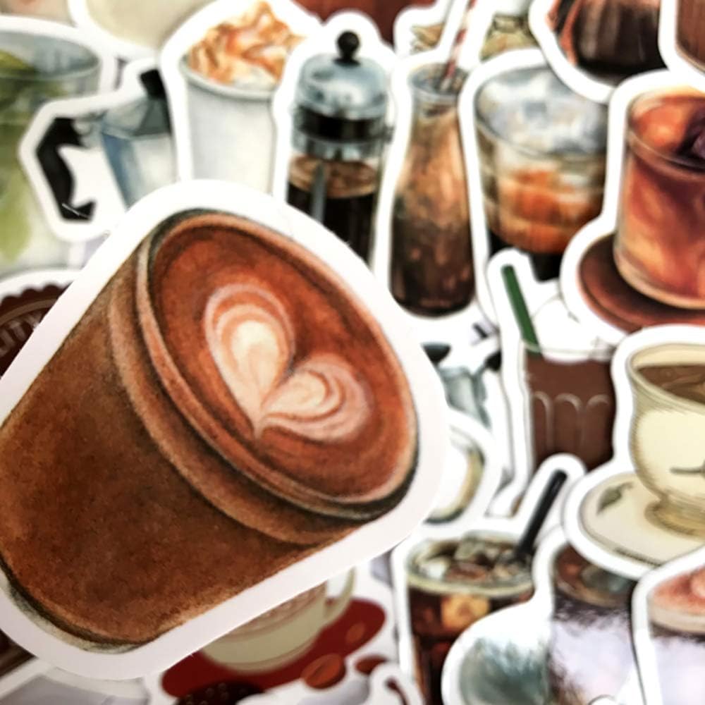Vintage Coffee Theme Scrapbooking Stickers - MAXLEAF 40PCS Retro Coffee Waterproof Stickers for Planner Phone Case Scrapbook Junk Journals Diary Decoration