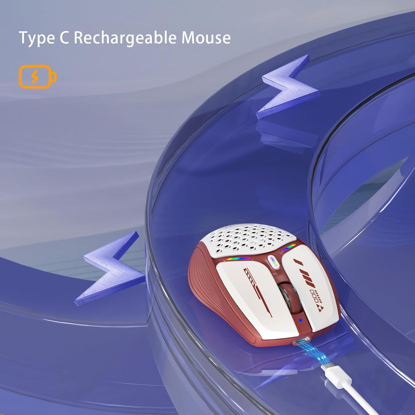 Uciefy Bluetooth Wireless Mouse, (BT5.0/5.1+2.4GHz) USB C Rechargeable LED Mouse Battery Level Visible, Honeycomb Magnetic Shell Cover with USB Receiver & Type-C Adapter for Laptop/PC/Mac/iPad-Red