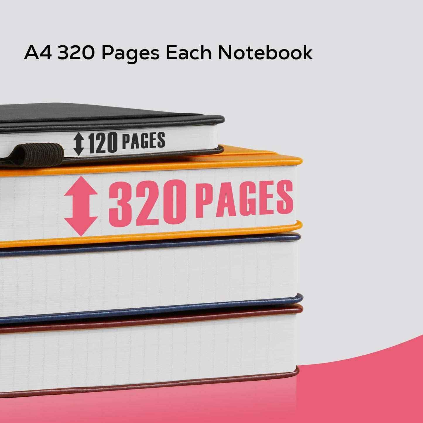 Lined Journal Notebook for Women/Men Writing Work, 320 Pages A4 Large Notebook notepads 8.5 x 11 for Note Taking, Hardcover Leather Journal, 100Gsm Thick Paper, Pink