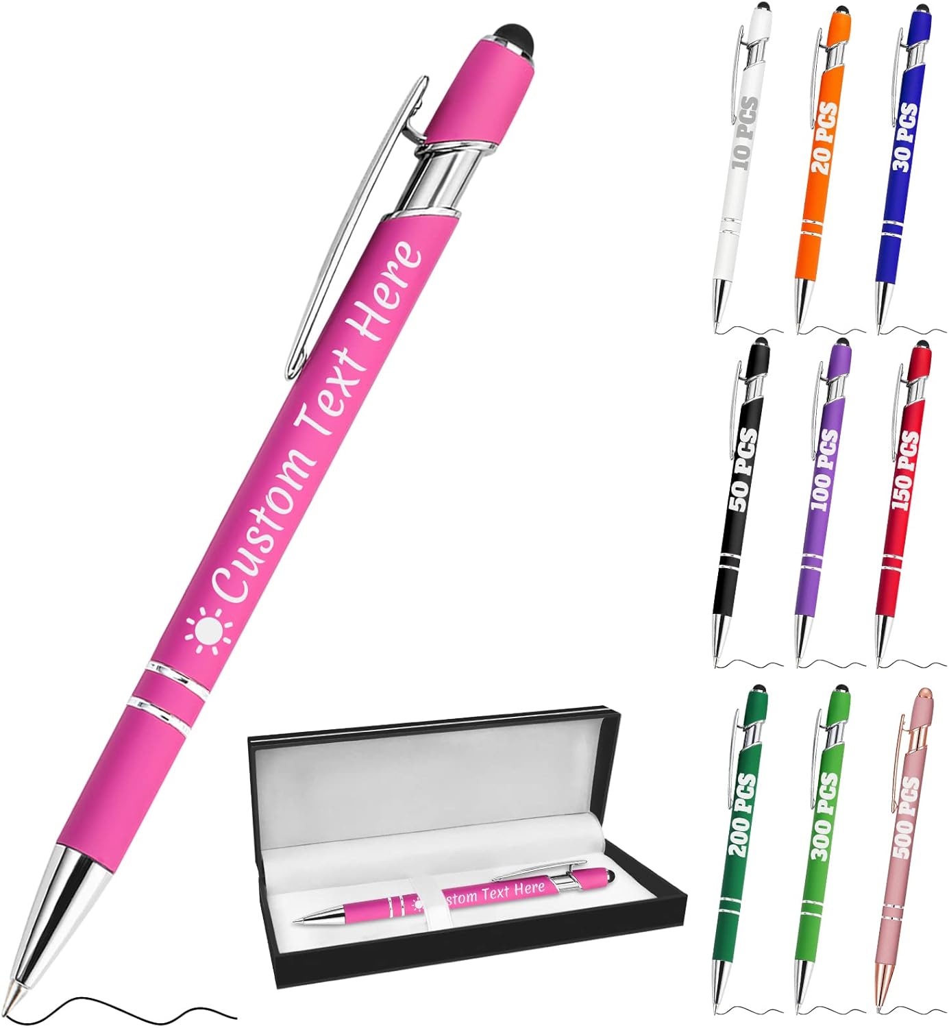 Personalized Pens with Name Custom Engraving Ballpoint Pens with Stylus Tip Customized Smooth Writing Pens Personalized Gifts for Anniversary Birthday or Graduation(Pink,Black Ink)