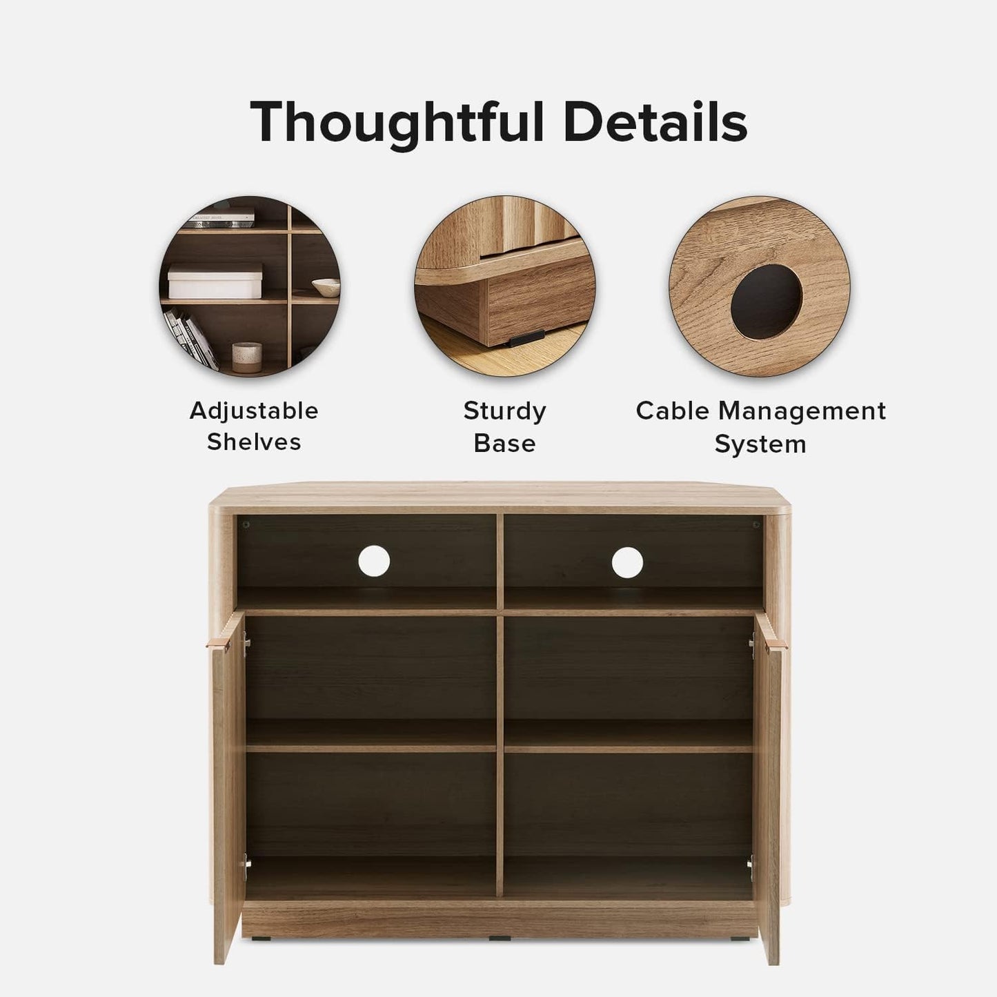 mopio Brooklyn Corner Storage Cabinet, Mid Century Modern Buffet, Entertainment Center, Storage Cabinet with Doors and Shelves, Media Cabinet for 55 inch TV Stand, for Living Room